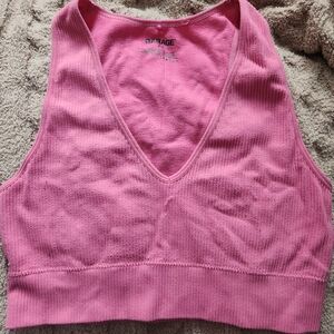 Garage Pink Ribbed V-Neck Cropped Tank Top